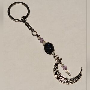 Crescent Moon Beaded Keychain